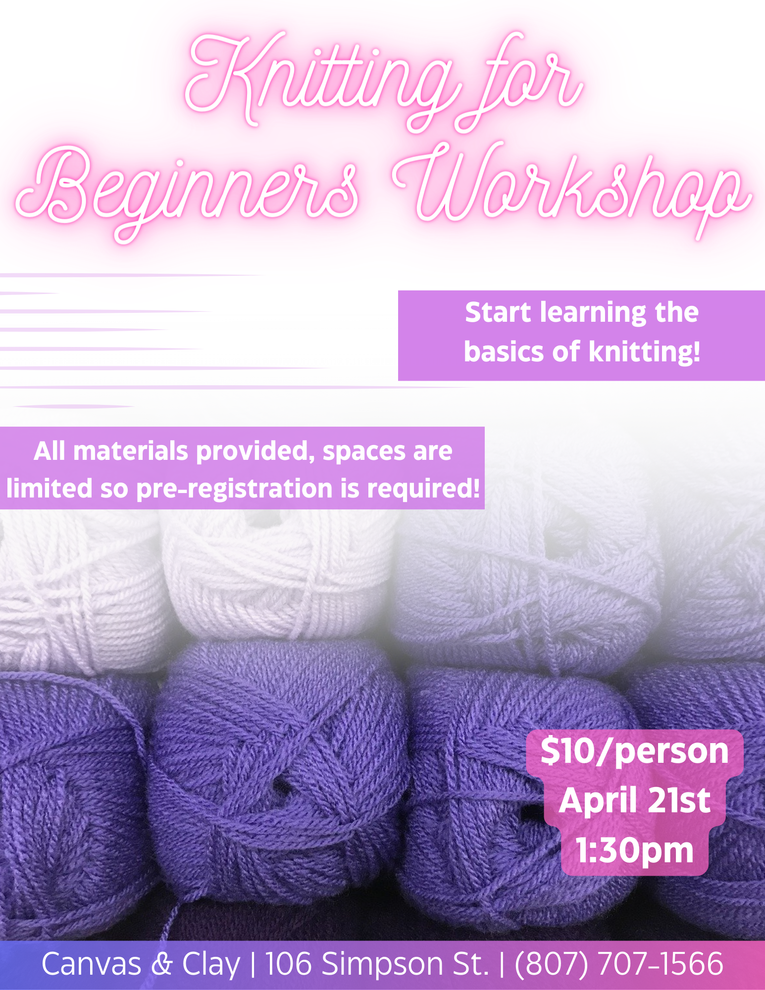 Knitting for Beginners – Ages 12+